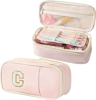 Janhavi Initial Large Capacity Premium Oxford Cute Aesthetic Pencil Case Pouch Bag Special School Supplies Colored Stationery Organizer Gifts for Girls, Women, Adults