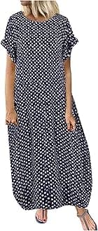 2023 Women's Casual Summer Plus Size Polka Dot Long Maxi Dresses Loose Baggy Short Sleeve Sundresses with Pockets