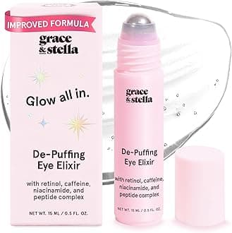 grace & stella Under Eye Brightener Roller - Airplane Travel Essentials - Travel Size Toiletries - Retinol & Caffeine Eye Serum for Puffiness, Dark Circles, Wrinkles - Vegan Skincare (15ml / 0.51floz)