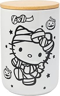Silver Buffalo Sanrio Hello Kitty Halloween Spooky Mummy Ceramic Cookie Snack Candy Jar with Airtight Bamboo Lid (Small)