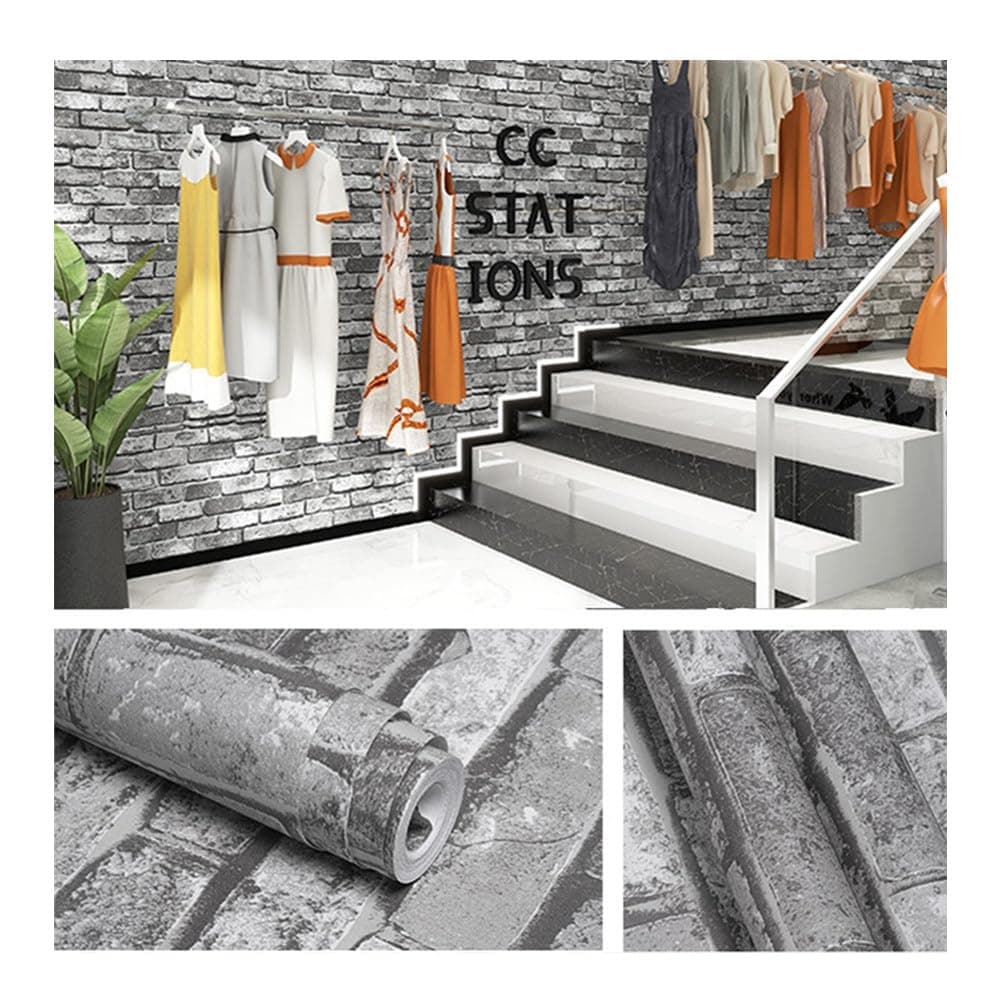 Trafagala Rustic Grey Brick Effect Wallpaper 3D Grey Brick Wall Effect Wallpaper Non-Woven Fabric Brick Pattern Anti-Fouling Texture Wallpape Vintage Slate