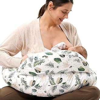 Momcozy Original Nursing Pillow for Breastfeeding, Plus Size Breastfeeding Pillows for More Support, with Adjustable Waist Strap and Removable Cotton Cover, Spring Leaves