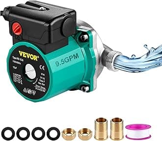 VEVOR Hot Water Recirculating Pump, 93W, 110V Water Circulator Pump, Circulation Pump, 3/4″ G Thread to 1/2″ NPT Brass Adapter, Stainless Steel Head, 3 Speed Control for Electric Water Heater System