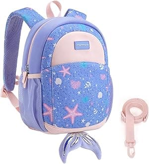 Toddler Backpack for Girls 2-4 Neoprene Backpack with Kids Leash, 3D Cartoon Preschool Kindergarten Bookbag for Pre-k, Mermaid