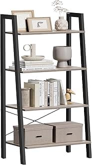 Ladder Shelf, 4-Tier Bookshelf, Storage Rack, Bookcase with Steel Frame, for Living Room, Home Office, Kitchen, Bedroom, Industrial Style, Greige and Black ULLS44MB