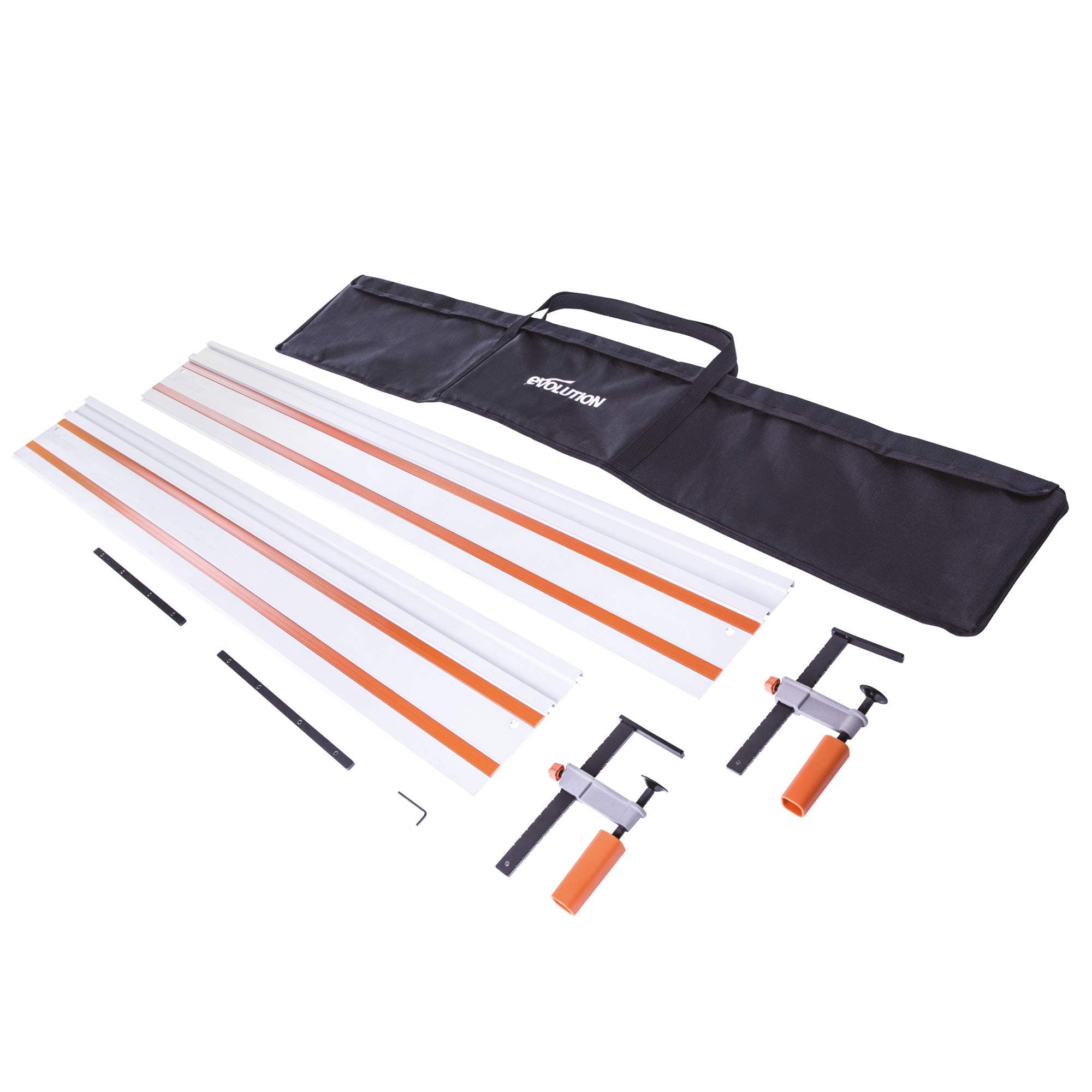 Evolution Power Tools ST2800 Circular Saw Guide Rail/Track Fits Makita, Bosch, Festool, (Clamps and Carry Bag Included), 2800 mm,Black/Orange/Silver