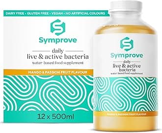 Symprove Liquid Probiotic, Billions of Live & Active Bacteria, Mango & Passionfruit Flavour, Water-Based, Dairy & Gluten Free, Vegan (12 x 500ml)