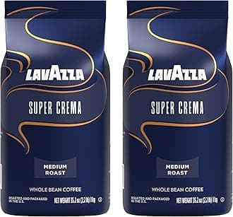 Lavazza Super Crema Whole Bean Coffee, Medium Espresso Roast, Arabica and Robusta Blend, 2.2 lb Bag (Pack of 2)