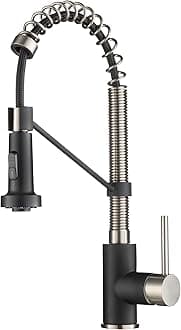 Kraus KPF-1610SFSMB Bolden 18-Inch Commercial Kitchen Faucet with Dual Function Pull-Down Sprayhead in All-Brite Finish, Spot Free Stainless Steel/Matte Black