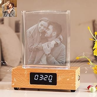 Personalized Rectangular Night Light 3D Crystal Light Custom Photo Engraving LED Light Color Change with Clock Base Personalized Gift Men Women Home Christmas Decoration