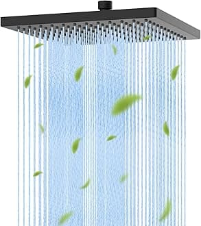 Hibbent cUCPC Certified Metal Shower Head, 10'' High Pressure Rainfall Shower Head, Square Bathroom Waterfall Shower Heads, High Flow Fixed Showerheads with Adjustable Brass Ball Joint, Matte Black