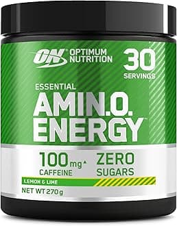 Optimum Nutrition Amino Energy Pre Workout Powder, Energy Drink with Amino Acids, BCAA, L-Glutamine and L-Leucine, Food Supplement with Vitamin C and Caffeine, Lemon Lime Flavour, 30 Servings, 270 g