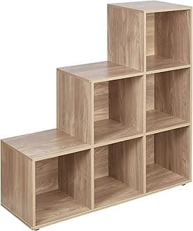 URBNLIVING 6 Cube Step Storage Bookshelf Unit (Oak Wood)