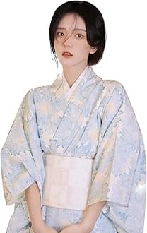 YOMORIO Japanese Kimono Traditional Floral Long Kimono Yukata Robe Costume for Women