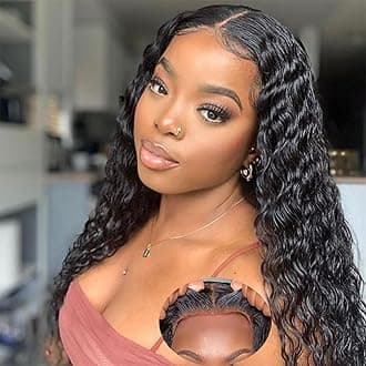 Glueless Wigs Human Hair Pre Plucked Pre Cut 5x5 Hd Lace Closure Deep Wave Curly Lace Front Wigs for Black Women Wear and Go (20 Inch)