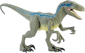 Jurassic World Large Dinosaur Toy, Super Colossal Velociraptor Blue Action Figure 3.5 Feet Long with Eating Feature, Gift for Kids​​​