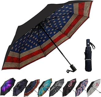 Compact Travel Umbrella, 44" Canopy, Automatic Open/Close Windproof Umbrella, 210T Pongee, 8-Rib Fiberglass, Travel Size Mini, Portable Rain/Sun Umbrellas UPF 50+ with Cover