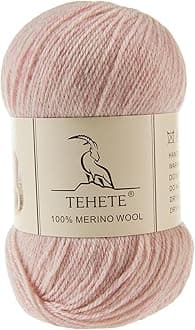 TEHETE 100% Merino Wool Yarn for Knitting 3-Ply Luxury Warm Soft Lightweight Crochet Yarn(Light Pink,3Balsl)
