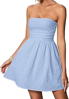 Summer Strapless Mini Dress Sleeveless Smocked Flowy A Line Beach Tube Top Dresses for Women 2025