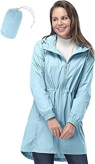 33,000ft Women's Rain Jacket Lightweight Hooded Long Rain Coat Waterproof Jacket Ladies Packable Functional Jacket Windbreaker Breathable Active Outdoor Coats