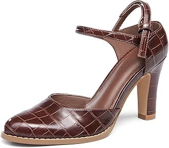 Coutgo Womens Chunky High Heels Closed Pointed Toe Ankle Strap Pumps Vintage D'Orsay Dress Party Shoes