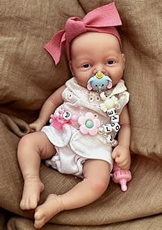 Lifelike Reborn Baby Doll - 7" Mini Full Platinum Silicone Realistic Newborn Baby Doll, Non-Vinyl Doll, Washable Reality Doll Baby with Feeding Kit & Gift Box-Girl