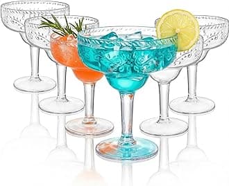 ZENFUN 6 Pack Acrylic Margarita Glasses, 480ml/17oz Stemmed Glasses, Unbreakable Clear Margarita Cups Reusable Shatterproof Drinking Glasses for Wine, Brandy, Cocktail, Great for Wedding, Party, Gift