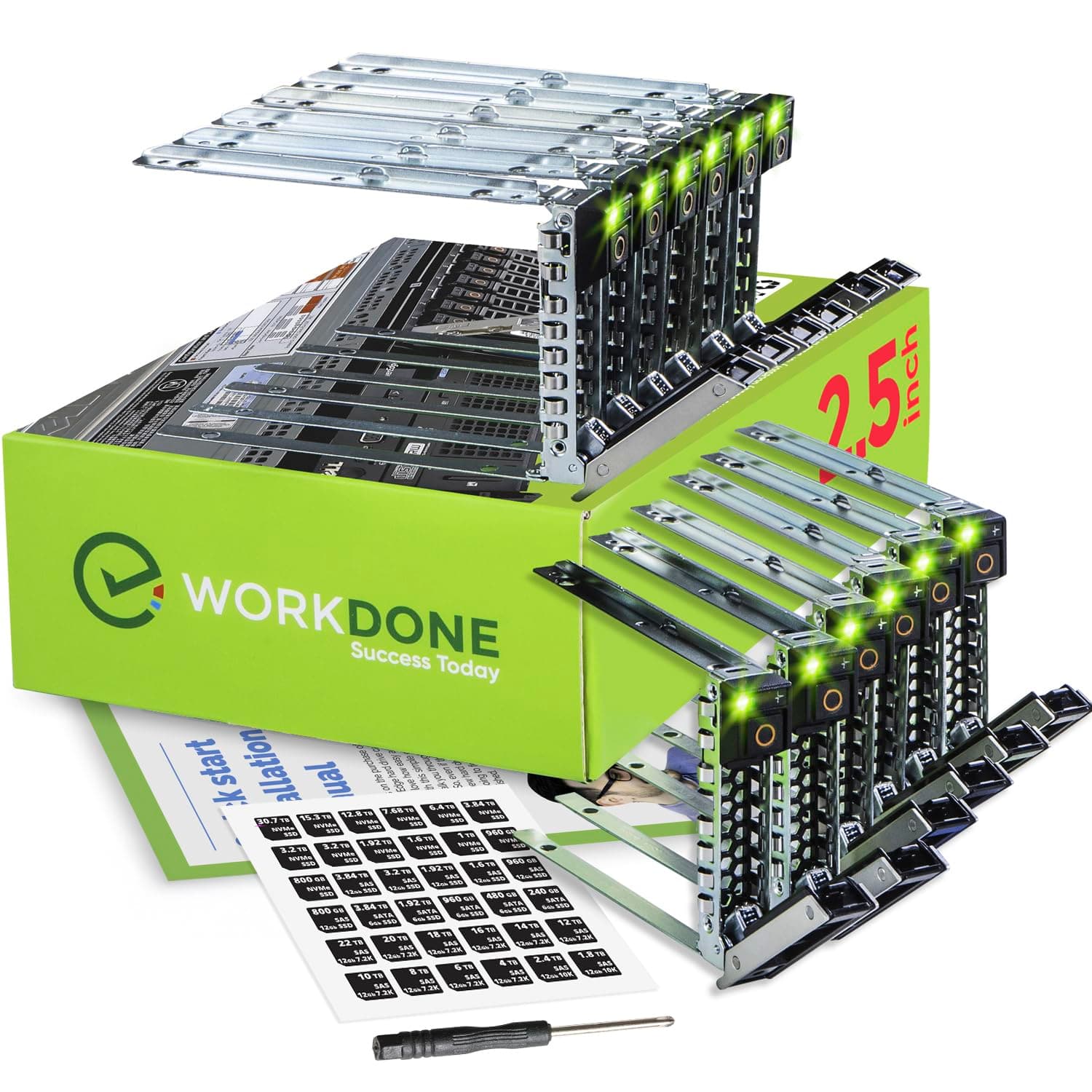 12-Pack 2.5" Drive Caddy - Compatible for Dell PowerEdge Servers - 14th Gen R440 R640 R740 R740xd R840 R940 R6415 R750xs XE8545 XC - Sticker Labels - Bright LED Tray - Setup Manual
