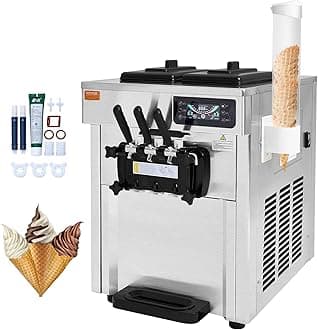 VEVOR Commercial Ice Cream Machine, 18-28 L/H Yield, 1850W 3-Flavor Countertop Soft Serve Ice Cream Maker, 2 x 5.5L Stainless Steel Cylinder, LED Panel Auto Clean Pre-cooling, for Restaurant Bars