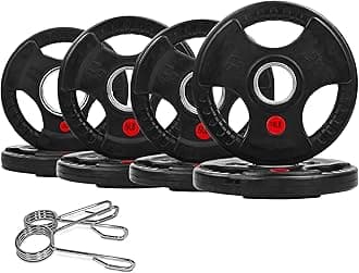 2" Olympic Grip Plates with 3-Handle Design | 2.5-45LB Rubber Encased Iron Weight Set & Pairs | Low-Noise, Floor Safe for Home Gym, Deadlift & Dumbbell