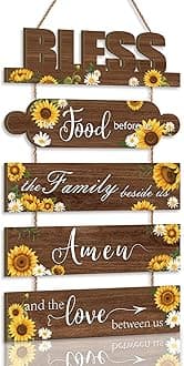 KAIRNE Sunflower Kitchen Wall Decor,Sunflower Christian Wall Art,Farmhouse Kitchen Wall Sign,Bible Verse Wood Sign,Inspirational Quotes Wall Art for Living Room Bedroom,Bible Christian Gifts for Women