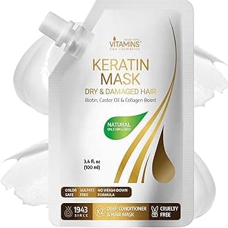Keratin Hair Mask - Protein Repair Keratin Treatment - Deep Conditioner for Dry, Damaged, Curly, Straight & Frizzy Hair with Biotin, Collagen & Castor Oil - 3.4 Fl Oz