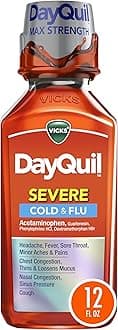 Vicks DayQuil SEVERE Cold & Flu Relief Liquid Medicine, Maximum Strength 9-Symptom Non-Drowsy Daytime Relief for Headache, Fever, Sore Throat, Minor Aches and Pains, Chest Congestion, Stuffy Nose, Nasal Congestion, Sinus Pressure, and Cough, 12 FL OZ