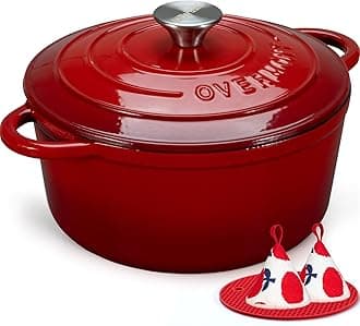 5.5QT Enameled Cast Iron Dutch Oven with Lid Cookbook Heavy-Duty Casserole with Dual handles for Braising, Stews, Roasting, Sourdough Baking