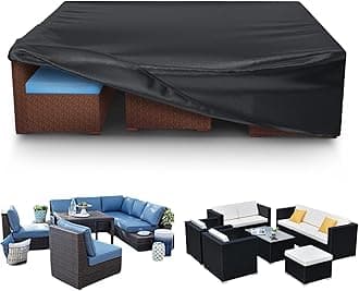 STARTWO Patio Furniture Cover, Waterproof Outdoor Sectional Couch Protection, Windproof Tear-Resistant for 7-12 Seats Dining Table Chair Set, Black, 126x126x28 Inches