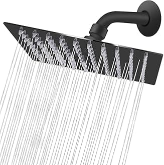 NearMoon Rain Shower head, High Flow Stainless Steel Square Rainfall ShowerHead, High Pressure Design, Awesome Shower Experience Even At Low Water Flow (8 Inch, Matte Black)