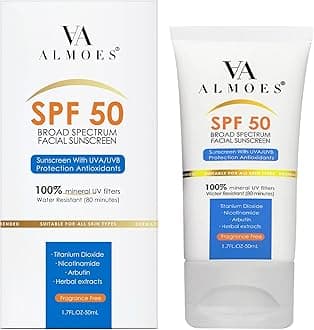Almoes Mineral Sunscreen SPF 50 – Broad Spectrum, Daily Facial Protection with Niacinamide & Centella Asiatica, Lightweight & Non-Greasy, 50g