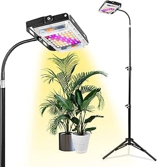 LORDEM Plant Grow Light with Stand, 150W Full Spectrum Plant Lamp for Seedlings Indoor Plants, LED Standing Floor Grow Lamp with On/Off Switch, Adjustable Tripod Stand 18-47 Inches