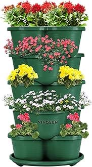 VIVOSUN5 Tier Vertical Gardening Stackable Planter for Strawberries, Flowers, Herbs, Vegetables, Dark Green