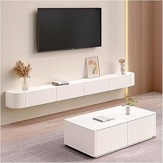 Floating TV Stand, Wall Mounted TV Cabinet, Media Console, With Cable Holes, Storage Component Shelves, For Living Room,Bedroom (Color : White-A, Size : 160cm)