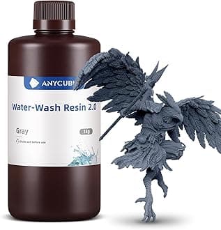 ANYCUBIC 3D Printer Resin, Water Washable Resin 2.0, No Need Extra Alcohol and Easy to Clean, Fast Curing, Low Odor, Wide Compatibility for All LCD Resin 3D Printers (Grey, 1kg)