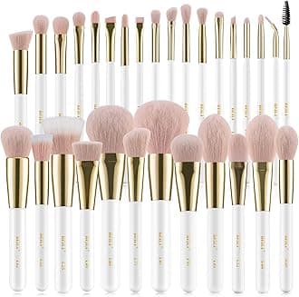BEILI Makeup Brushes Set 30Pcs Professional Makeup Brush Premium Pink Vegan Synthetic Kabuki Foundation Blending Brush Face Powder Blush Concealers Eye Shadows Make Up Brush Set (White/Rose Golden)