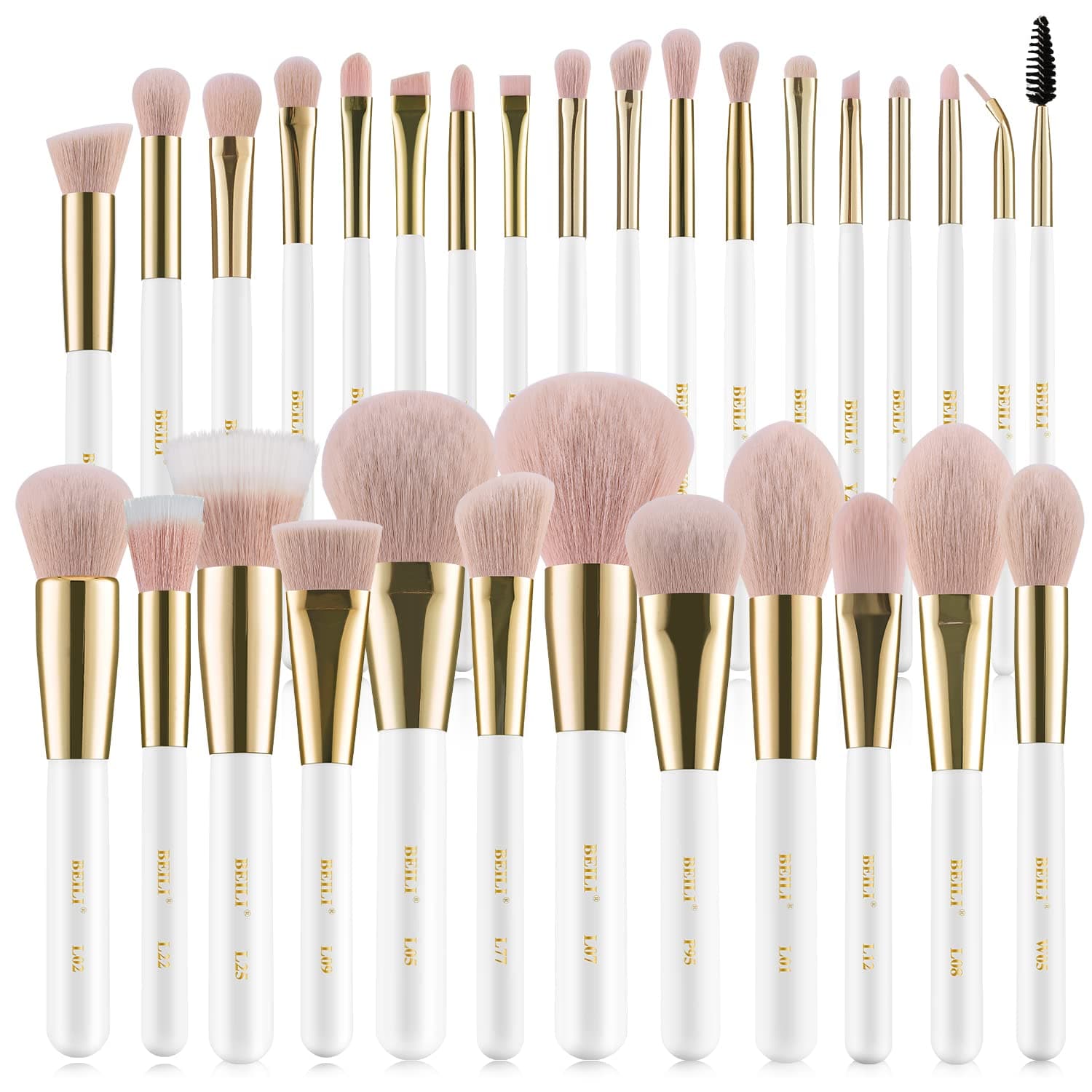 Makeup Brushes 30Pcs Professional Makeup Brush Set Premium Pink Vegan Synthetic Kabuki Foundation Blending Brush Face Powder Blush Concealers Eye Shadows Make Up Brush Set (White/Rose Gold)