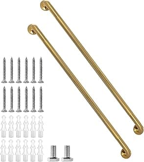 Shower Grab Bar, 2 Pack 39.4 Inch Gold Bathroom Grab Bar, 1.25" Diameter 304 Stainless Steel Anti-Slip Grab Bars for Bathtubs and Showers, Handicap Shower Grab Bar for Seniors Elderly