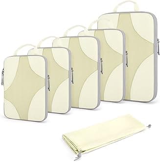 bagsmartBAGSMART Compression Packing Cubes for Travel, Compressible Packing Cubes for Carry On Suitcase, Lightweight Travel Essentials (6-Pack (1L+2M+2S+1Shoe Bag) Beige