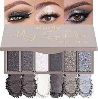 6 Colors Smokey Grey Eyeshadow Palette, Black Smoky Gray White Silver Taupe Glitter Sparkle Shimmer Matte High Pigment Mini Travel Eye shadow Palette Makeup for older Women, Long Lasting