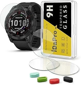 4+4 Pack Screen Protector for Garmin Fenix 7 Solar/Sapphire Solar smartwatch with Silicone Anti-dust Plugs,9H Tempered Glass Protection Kit in Reusable Storage Case,Anti-Scratch,Bubble-Free Installation