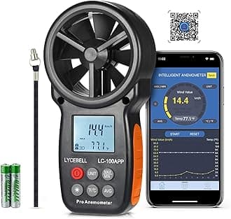 Wireless Anemometer with APP Bluetooth, Digital Handheld Wind Speed CFM Meter Measuring Temperature, Wind Chill, Air Flow Velocity, Wind Gauge for HVAC Outdoor Sailling Climbing Drone 100-APP