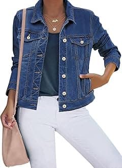 Women's Basic Button Down Stretch Fitted Long Sleeves Denim Jean Jacket