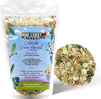 Bird Street Bistro Food for Parrots, Parakeets, Cockatiels and Birds - Cooked in 3-15 Minutes with Natural and Organic Grains, Legumes, Healthy Fruits And Vegetables Without GMO And Healthy Spices